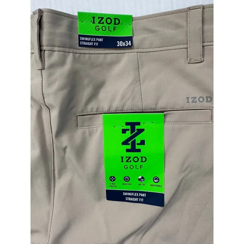 IZOD Men's Golf Swingflex Slim Fit Pant Khaki Size 30W x 34L Stretch Flat Front
